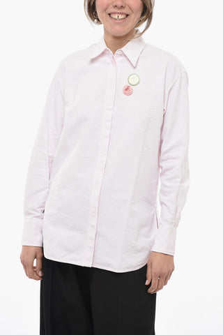 Awning Stripe Cotton Shirt with Brooches