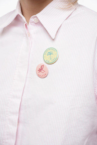Awning Stripe Cotton Shirt with Brooches