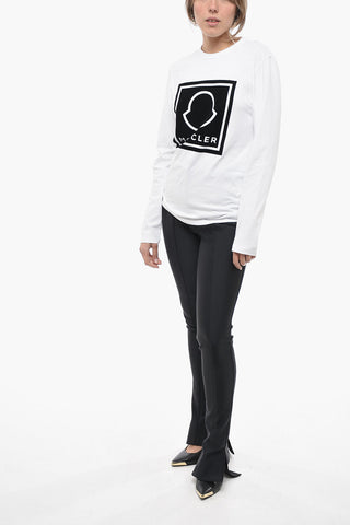 Crew Neck Cotton T-Shirt with Flocked Logo