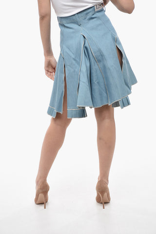 Pleated Denim Skirt with Lace-Up Detail