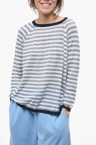 Striped Linen Blend Crew-neck Sweater