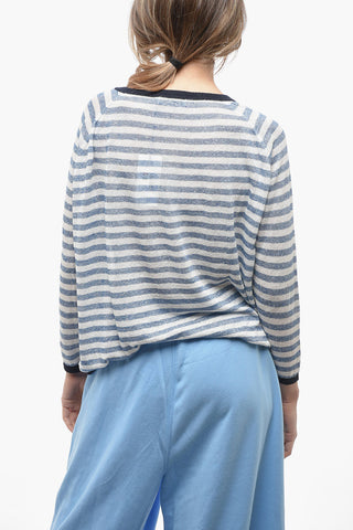 Striped Linen Blend Crew-neck Sweater