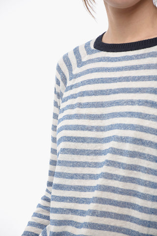 Striped Linen Blend Crew-neck Sweater