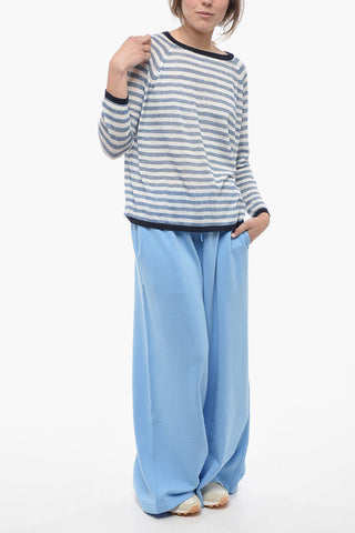 Striped Linen Blend Crew-neck Sweater