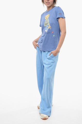 T-Shirt Girocollo in Lino con Stampa Teddy Bear