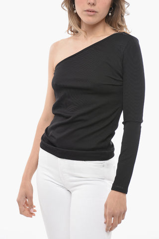 Ribbed Fabric One-Shoulder Top