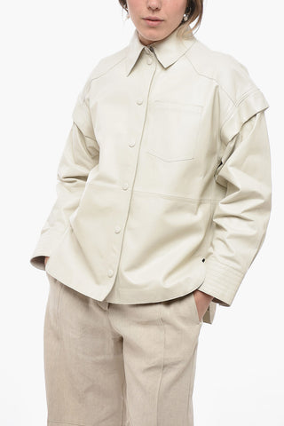 SWD Solid Color Leather Overshirt with Breast Pocket