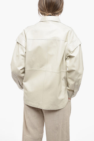SWD Solid Color Leather Overshirt with Breast Pocket