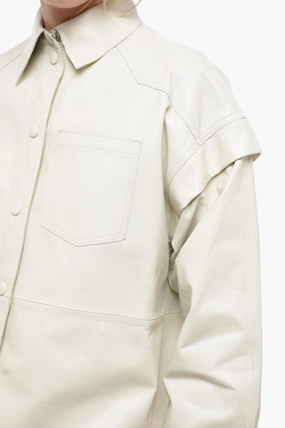 SWD Solid Color Leather Overshirt with Breast Pocket