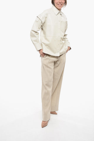 SWD Solid Color Leather Overshirt with Breast Pocket