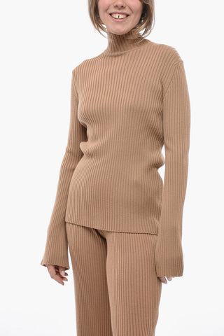 Turtleneck Ribbed Cashmere Blend Sweater