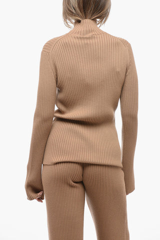 Turtleneck Ribbed Cashmere Blend Sweater