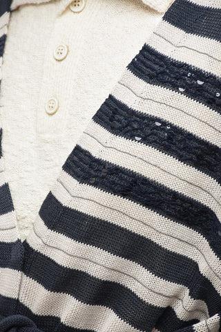 Awning Stripe Cotton Cardigan with Sequines