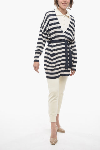 Awning Stripe Cotton Cardigan with Sequines