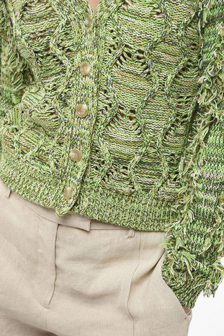 V-Neck Cable Knit Cardigan with Fringed Details