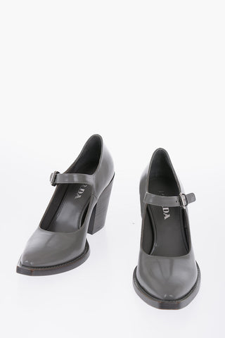 Pointed Brushed Leather Maryjanes Heel 9 cm