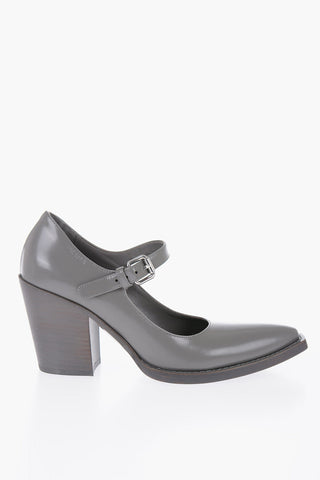 Pointed Brushed Leather Maryjanes Heel 9 cm