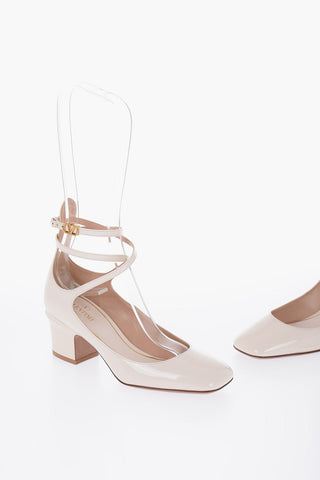 Square Toe Patent Leather Pumps With Straps Heel 6 cm