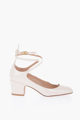 Square Toe Patent Leather Pumps With Straps Heel 6 cm