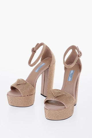 Satin Sandals With Allover Rhinestones Heel 13 cm