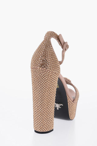 Satin Sandals With Allover Rhinestones Heel 13 cm