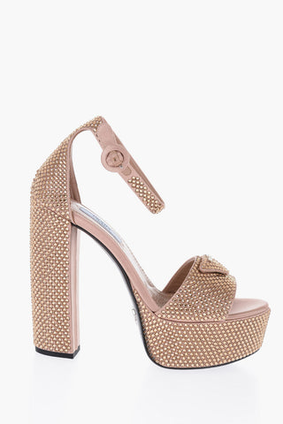 Satin Sandals With Allover Rhinestones Heel 13 cm