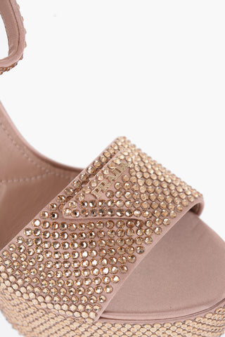 Satin Sandals With Allover Rhinestones Heel 13 cm
