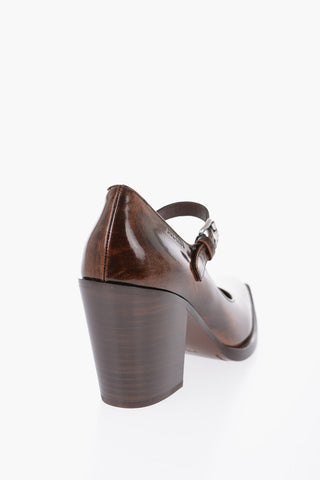 Pointed Brushed Leather Maryjanes Heel 9 cm