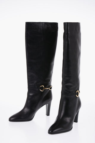 Knee-high Leather Boots with Metal Clamp