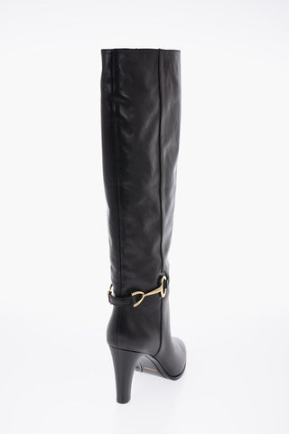 Knee-high Leather Boots with Metal Clamp