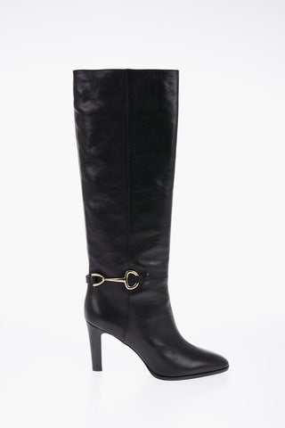Knee-high Leather Boots with Metal Clamp