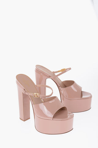 Sabot Open Toe In Vernice Con Cinturino Tacco 16 cm