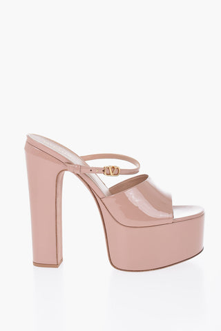 Sabot Open Toe In Vernice Con Cinturino Tacco 16 cm