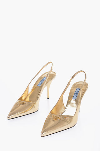 Metallic Effect Patent Leather Slingback Pumps Heel 8 cm