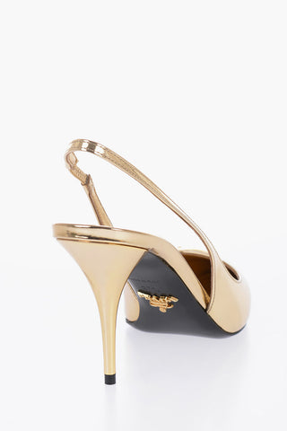 Metallic Effect Patent Leather Slingback Pumps Heel 8 cm