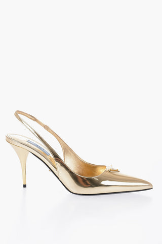 Metallic Effect Patent Leather Slingback Pumps Heel 8 cm