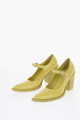 Pointed Brushed Leather Maryjanes Heel 9 cm