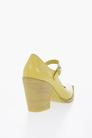 Pointed Brushed Leather Maryjanes Heel 9 cm