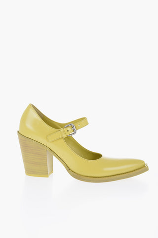 Pointed Brushed Leather Maryjanes Heel 9 cm