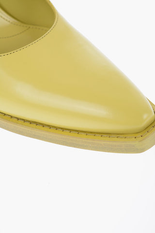 Pointed Brushed Leather Maryjanes Heel 9 cm