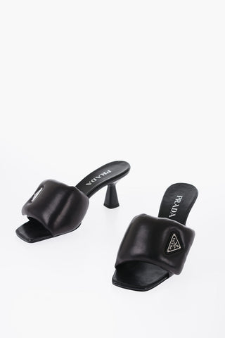 Padded Leather Open Toe Mules Heel 7 cm