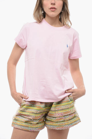 T-Shirt Girocollo in Tinta Unita con Logo Ricamato
