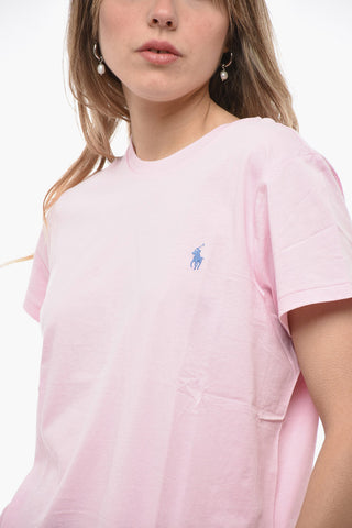T-Shirt Girocollo in Tinta Unita con Logo Ricamato