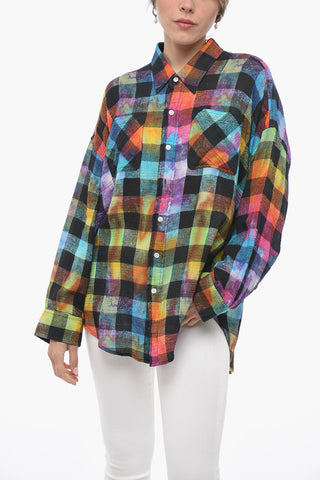 Rainbow Checked Oversized Fit Shirt with Double Breast Pocket