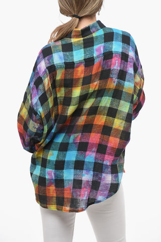 Rainbow Checked Oversized Fit Shirt with Double Breast Pocket