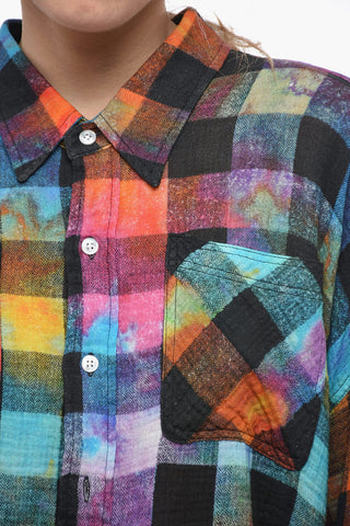 Rainbow Checked Oversized Fit Shirt with Double Breast Pocket