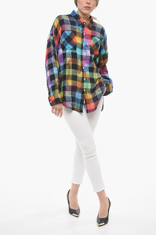 Rainbow Checked Oversized Fit Shirt with Double Breast Pocket