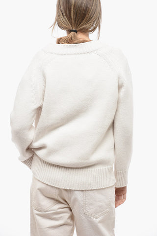 V-Neck Solid Color Sweater with Mirror Details