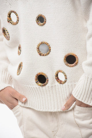 V-Neck Solid Color Sweater with Mirror Details