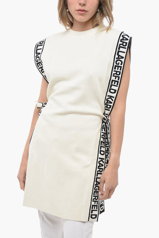Knitted Crew-neck Tunic Dress with Logoed Belt